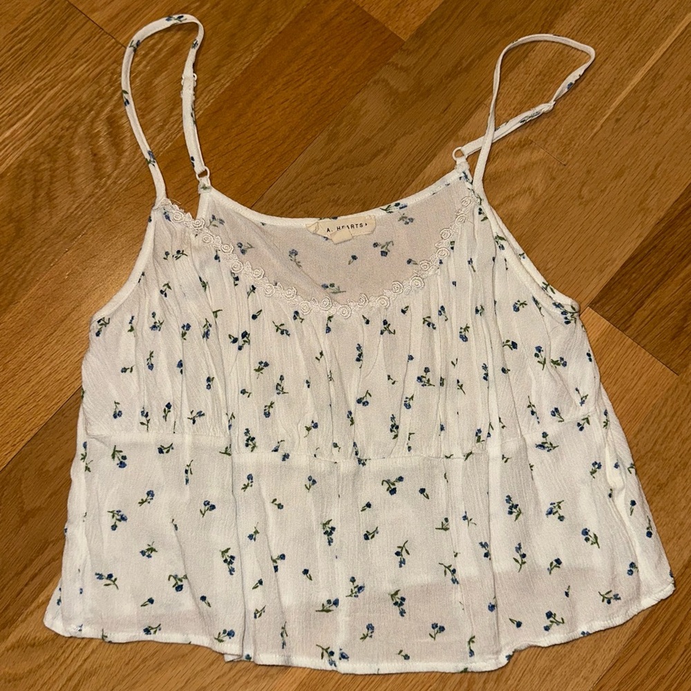 PacSun White Tank Top with Blue Floral Pattern